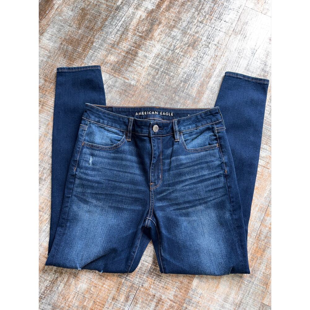 American Eagle Hi-Rise Jegging Next Level Stretch Distressed Dark Wash Jeans 10